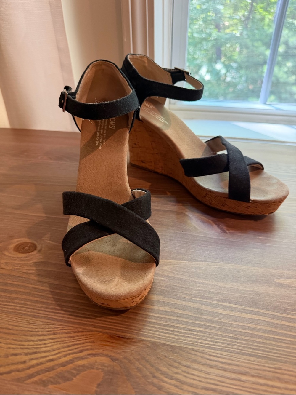 Women's Black Cork Wedge Sandals with Ankle Strap